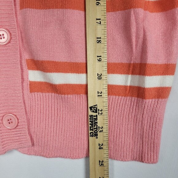 Pink Striped Cardigan Sweater Women's Medium Button Up Soft Career Colorful New - Picture 4 of 8
